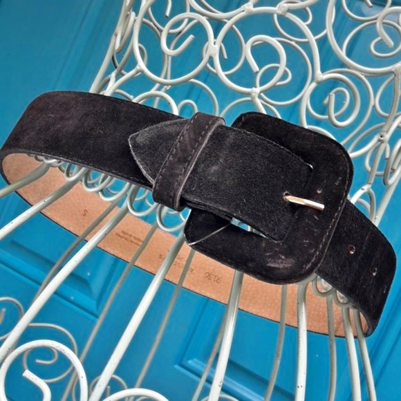 Suede Belt Genuine Leather Black Suede Covered Belt Buckle Size S - Picture 1 of 15